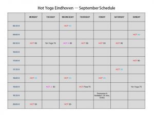 Hot Yoga Eindhoven Sept Schedule 2017